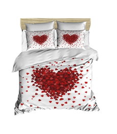 L'essentiel linge de maison Juego de funda de edredón doble Blanco y Rojo